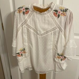 Off white lace blouse with embroidered flowers size medium